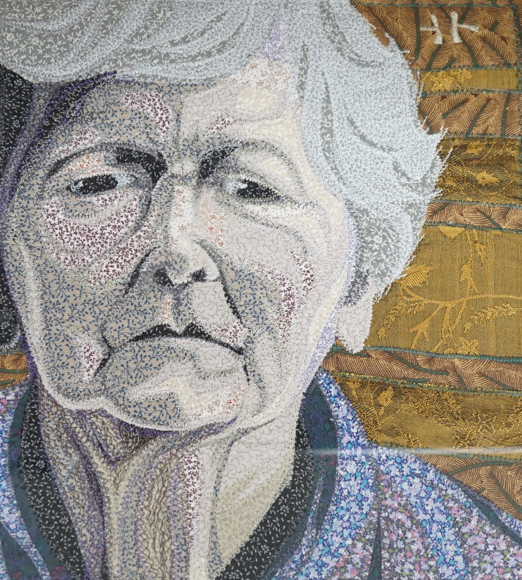 Deidre Scherer (American), needlework panel, 'Finding, Septemer 1994', signed and dated 1994 verso, 27 x 24.5cm